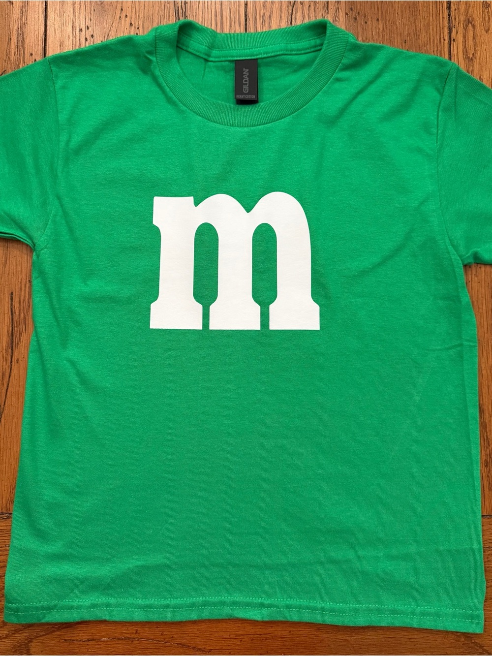 Gildan Bright Green Kids Tee with White 'm' Graphic